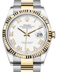 Rolex Datejust 36 Yellow Gold/Steel White Roman Dial & Fluted Bezel Oyster Bracelet 126233
