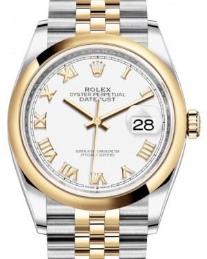 Rolex Datejust 36 Yellow Gold/Steel White Roman Dial & Smooth Domed Bezel Jubilee Bracelet 126203