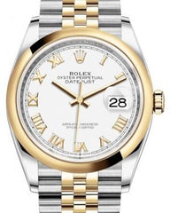 Rolex Datejust 36 Yellow Gold/Steel White Roman Dial & Smooth Domed Bezel Jubilee Bracelet 126203