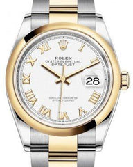 Rolex Datejust 36 Yellow Gold/Steel White Roman Dial & Smooth Domed Bezel Oyster Bracelet 126203