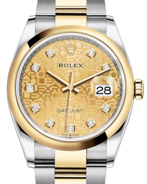 Rolex Datejust 36 Yellow Gold/Steel Champagne Jubilee Diamond Dial & Smooth Domed Bezel Oyster Bracelet 126203