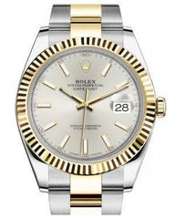 Rolex Datejust 41 Yellow Gold/Steel Silver Index Dial Fluted Bezel Oyster Bracelet 126333 -  New