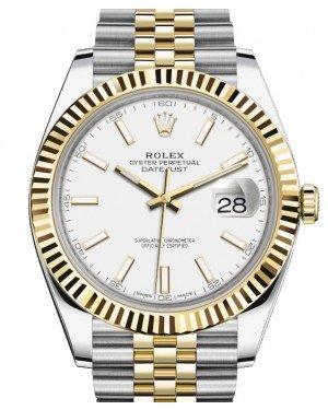Rolex Datejust 41 Yellow Gold/Steel White Index Dial Fluted Bezel Jubilee Bracelet 126333 -  New