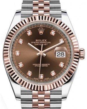 Rolex Datejust 41 Rose Gold/Steel Chocolate Diamond Dial Fluted Bezel Jubilee Bracelet 126331 -  New