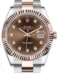 Rolex Datejust 41 Rose Gold/Steel Chocolate Diamond Dial Fluted Bezel Oyster Bracelet 126331 -  New