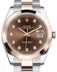 Rolex Datejust 41 Rose Gold/Steel Chocolate Diamond Dial Smooth Bezel Oyster Bracelet 126301