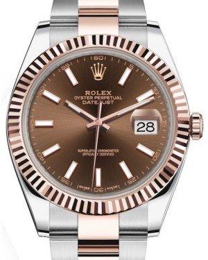 Rolex Datejust 41 Rose Gold/Steel Chocolate Index Dial Fluted Bezel Oyster Bracelet 126331 -  New