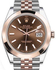Rolex Datejust 41 Rose Gold/Steel Chocolate Index Dial Smooth Bezel Jubilee Bracelet 126301