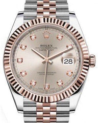 Rolex Datejust 41 Rose Gold/Steel Sundust Diamond Dial Fluted Bezel Jubilee Bracelet 126331 -  New