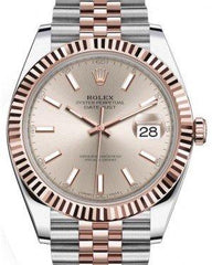 Rolex Datejust 41 Rose Gold/Steel Sundust Index Dial Fluted Bezel Jubilee Bracelet 126331 -  New