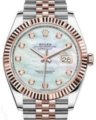 Rolex Datejust 41 Rose Gold/Steel White Mother of Pearl Diamond Dial Fluted Bezel Jubilee Bracelet 126331 -  New