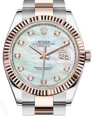 Rolex Datejust 41 Rose Gold/Steel White Mother of Pearl Diamond Dial Fluted Bezel Oyster Bracelet 126331 -  New