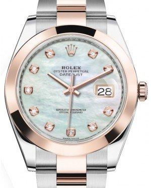 Rolex Datejust 41 Rose Gold/Steel White Mother of Pearl Diamond Dial Smooth Bezel Oyster Bracelet 126301