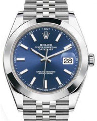 Rolex Datejust 41 Stainless Steel Blue Index Dial Smooth Bezel Jubilee Bracelet 126300 -  New