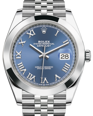 Rolex Datejust 41 Stainless Steel Blue Roman Dial Smooth Bezel Jubilee Bracelet 126300 -  New