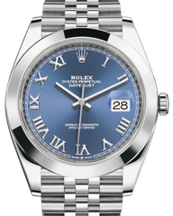 Rolex Datejust 41 Stainless Steel Blue Roman Dial Smooth Bezel Jubilee Bracelet 126300 -  New