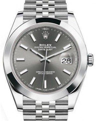Rolex Datejust 41 Stainless Steel Dark Rhodium Index Dial Smooth Bezel Jubilee Bracelet 126300 -  New