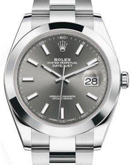 Rolex Datejust 41 Stainless Steel Dark Rhodium Index Dial Smooth Bezel Oyster Bracelet 126300 -  New