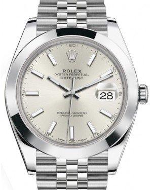 Rolex Datejust 41 Stainless Steel Silver Index Dial Smooth Bezel Jubilee Bracelet 126300 -  New