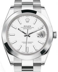 Rolex Datejust 41 Stainless Steel White Index Dial Smooth Bezel Oyster Bracelet 126300