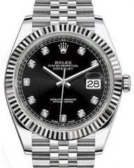 Rolex Datejust 41 White Gold Steel Black Diamond Dial Fluted Bezel