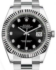 Rolex Datejust 41 White Gold/Steel Black Diamond Dial Fluted Bezel Oyster Bracelet 126334 -  New