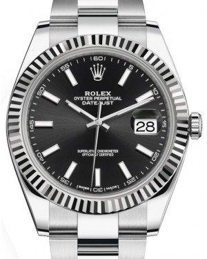 Rolex Datejust 41 White Gold/Steel Black Index Dial Fluted Bezel Oyster Bracelet 126334 -  New