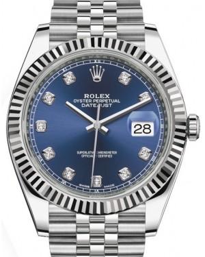 Rolex Datejust 41 White Gold/Steel Blue Diamond Dial Fluted Bezel Jubilee Bracelet 126334 -  New