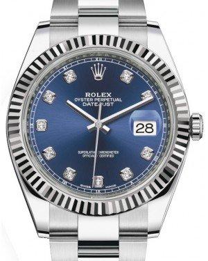 Rolex Datejust 41 White Gold/Steel Blue Diamond Dial Fluted Bezel Oyster Bracelet 126334 -  New