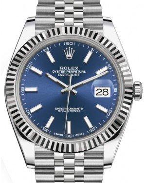 Rolex Datejust 41 White Gold/Steel Blue Index Dial Fluted Bezel Jubilee Bracelet 126334 -  New