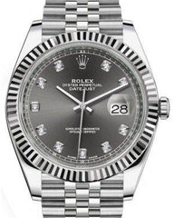 Rolex Datejust 41 White Gold/Steel Dark Rhodium Diamond Dial Fluted Bezel Jubilee Bracelet 126334 -  New