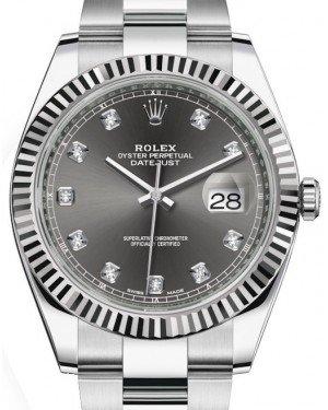 Rolex Datejust 41 White Gold/Steel Dark Rhodium Diamond Dial Fluted Bezel Oyster Bracelet 126334 -  New