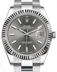 Rolex Datejust 41 White Gold/Steel Dark Rhodium Index Dial Fluted Bezel Oyster Bracelet 126334 -  New