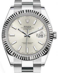 Rolex Datejust 41 White Gold/Steel Silver Index Dial Fluted Bezel Oyster Bracelet 126334 -  New