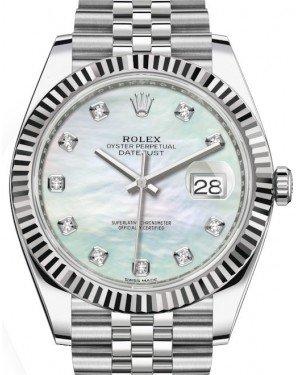 Rolex Datejust 41 White Gold/Steel White Mother of Pearl Diamond Dial Fluted Bezel Jubilee Bracelet 126334