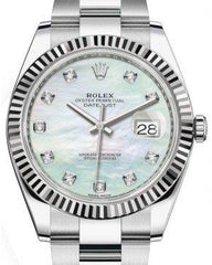 Rolex Datejust 41 White Gold/Steel White Mother of Pearl Diamond Dial Fluted Bezel Oyster Bracelet 126334