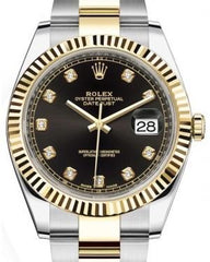 Rolex Datejust 41 Yellow Gold/Steel Black Diamond Dial Fluted Bezel Oyster Bracelet 126333