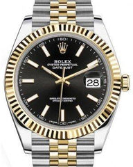 Rolex Datejust 41 Yellow Gold/Steel Black Index Dial Fluted Bezel Jubilee Bracelet 126333 -  New