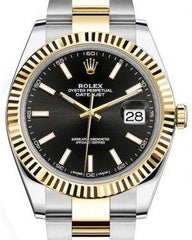 Rolex Datejust 41 Yellow Gold/Steel Black Index Dial Fluted Bezel Oyster Bracelet 126333 -  New