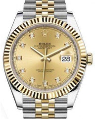 Rolex Datejust 41 Yellow Gold/Steel Champagne Diamond Dial Fluted Bezel Jubilee Bracelet 126333