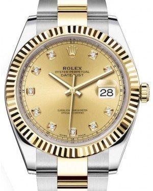 Rolex Datejust 41 Yellow Gold/Steel Champagne Diamond Dial Fluted Bezel Oyster Bracelet 126333