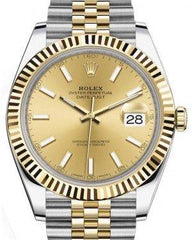 Rolex Datejust 41 Yellow Gold/Steel Champagne Index Dial Fluted Bezel Jubilee Bracelet 126333 -  New
