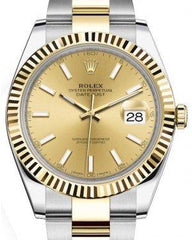 Rolex Datejust 41 Yellow Gold/Steel Champagne Index Dial Fluted Bezel Oyster Bracelet 126333 -  New