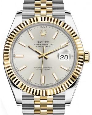 Rolex Datejust 41 Yellow Gold/Steel Silver Index Dial Fluted Bezel Jubilee Bracelet 126333 -  New