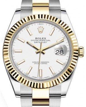 Rolex Datejust 41 Yellow Gold/Steel White Index Dial Fluted Bezel Oyster Bracelet 126333 -  New
