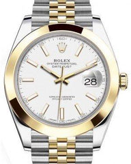 Rolex Datejust 41 Yellow Gold/Steel White Index Dial Smooth Bezel Jubilee Bracelet 126303