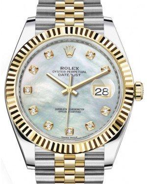 Rolex Datejust 41 Yellow Gold/Steel White Mother of Pearl Diamond Dial Fluted Bezel Jubilee Bracelet 126333