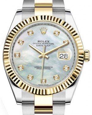 Rolex Datejust 41 Yellow Gold/Steel White Mother of Pearl Diamond Dial Fluted Bezel Oyster Bracelet 126333