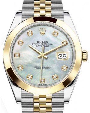 Rolex Datejust 41 Yellow Gold/Steel White Mother of Pearl Diamond Dial Smooth Bezel Jubilee Bracelet 126303