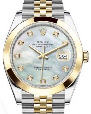 Rolex Datejust 41 Yellow Gold/Steel White Mother of Pearl Diamond Dial Smooth Bezel Jubilee Bracelet 126303